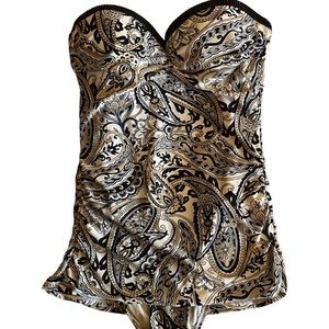 Carmen Marc Valvo strapless swimsuit. paisley with black rhinestones siz…